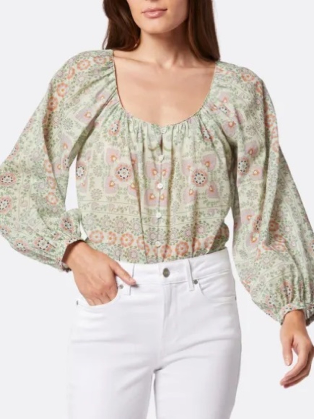 Joie Damarre Peasant Puff Sleeve Floral Boho Cotton Long Sleeve Top Size Medium
